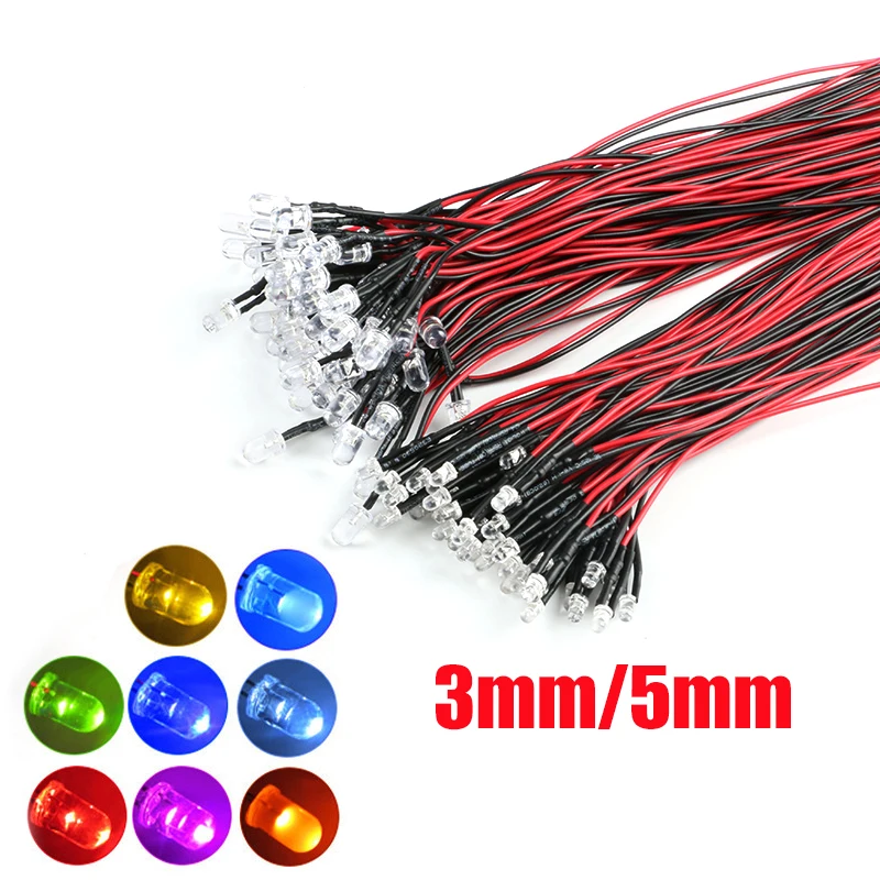 

20pcs lot 20cm Pre Wired 3mm 5mm LED Light Lamp Bulb Prewired Emitting Diodes For DIY Home Decoration DC12V
