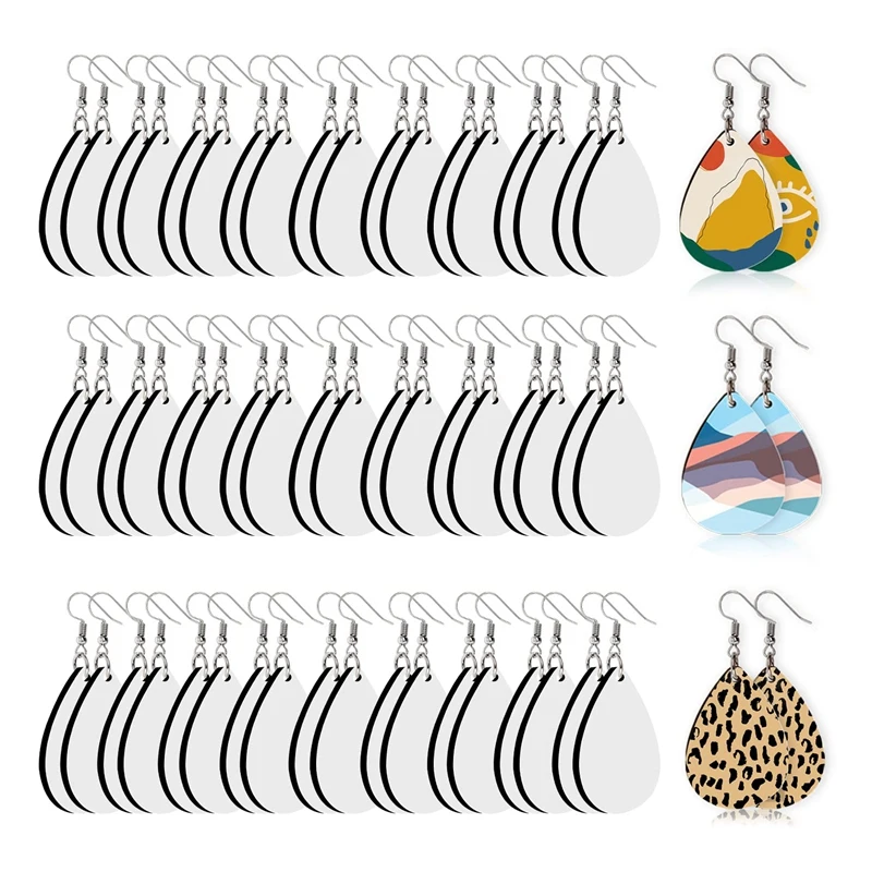 

60 Pcs Sublimation Blank Earrings, Unfinished Heat Transfer Teardrop Earrings For Women Girls DIY Earring Project