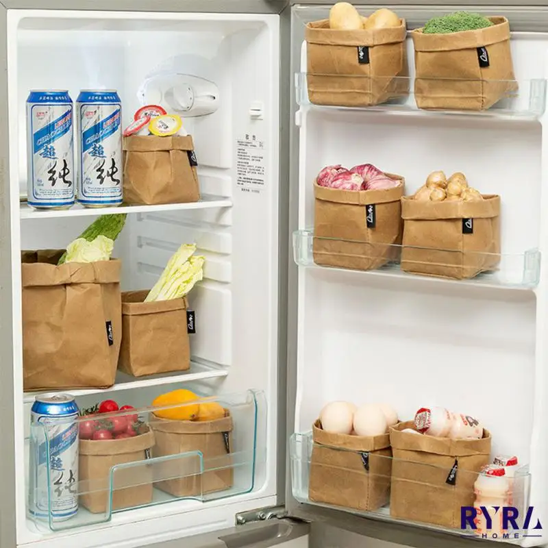 

Моющиеся пакеты из крафт-бумаги для холодильника, органайзер, многофункциональная сумка для хранения продуктов, фруктов, настольное хранен...