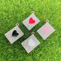 20 pcs 2022 new square diamond heart pendant sweet charm ladies jewelry making diy necklace bracelet handmade parts wholesale
