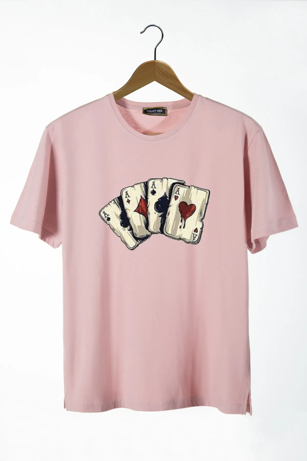 

Male Pink Playing Cards Paper Printed Bike Collar Oversize T-shirt 22Y-3400762-2