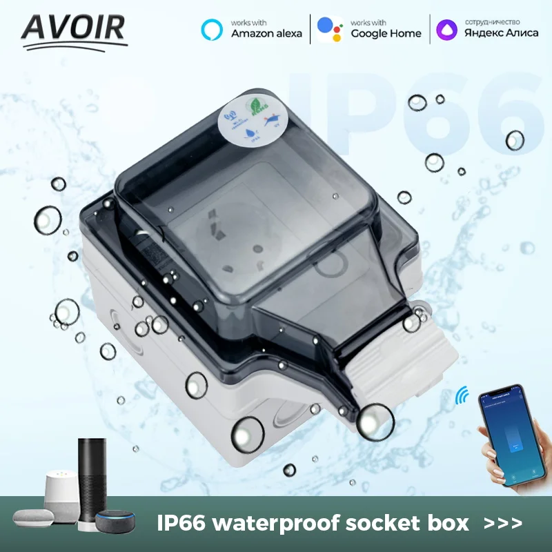

Avoir Tuya Waterproof Socket EU Standard Plug Timer Switch Outdoor Rainproof Electrical Power Outlet Work With Alexa Google Home