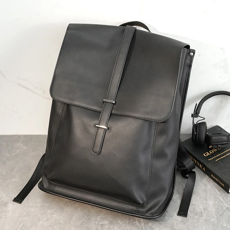 

New 17 Inch Laptop Backpack for Men PU Leather Backpack Mochilas Masculinas Cover Design Black Larage Capacity Bags 2023