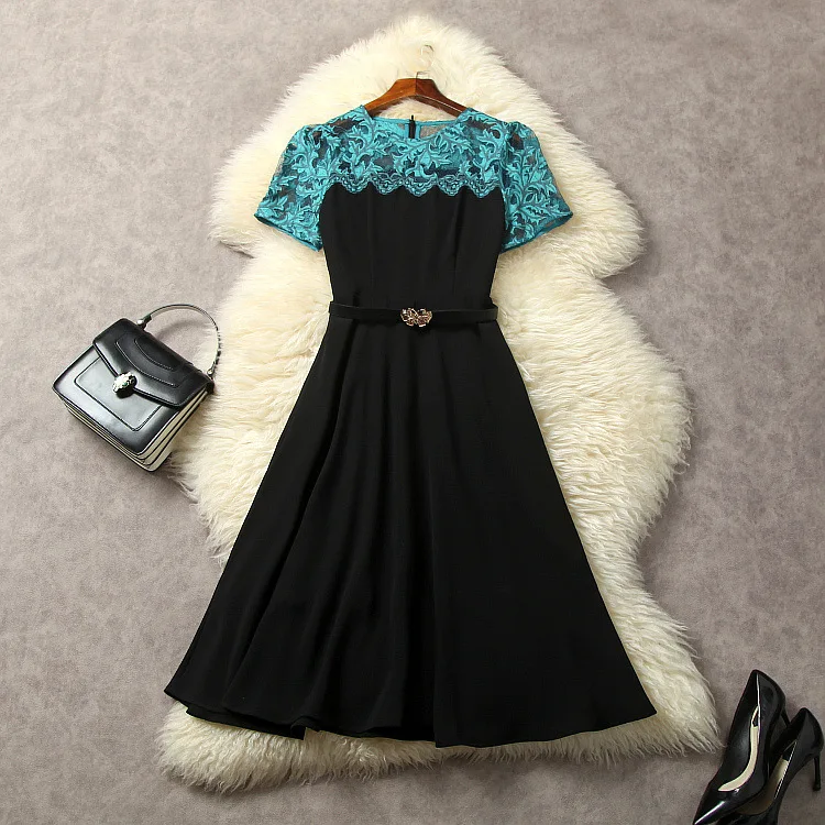 

Женская одежда в европейском и американском стиле, Новинка лета 2023, модное кружевное платье в стиле пэчворк с короткими рукавами