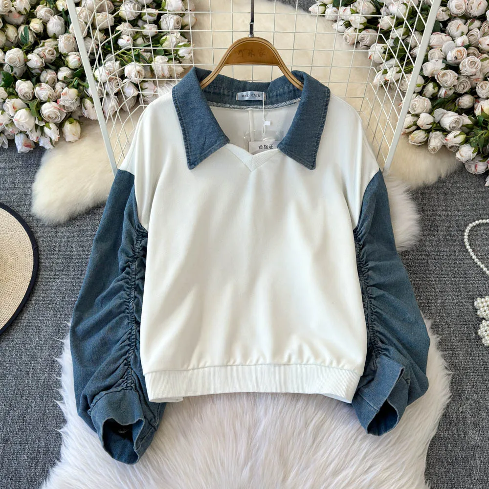 Женская джинсовая толстовка с капюшоном Feel Fake Two Свободные полосатые рубашки