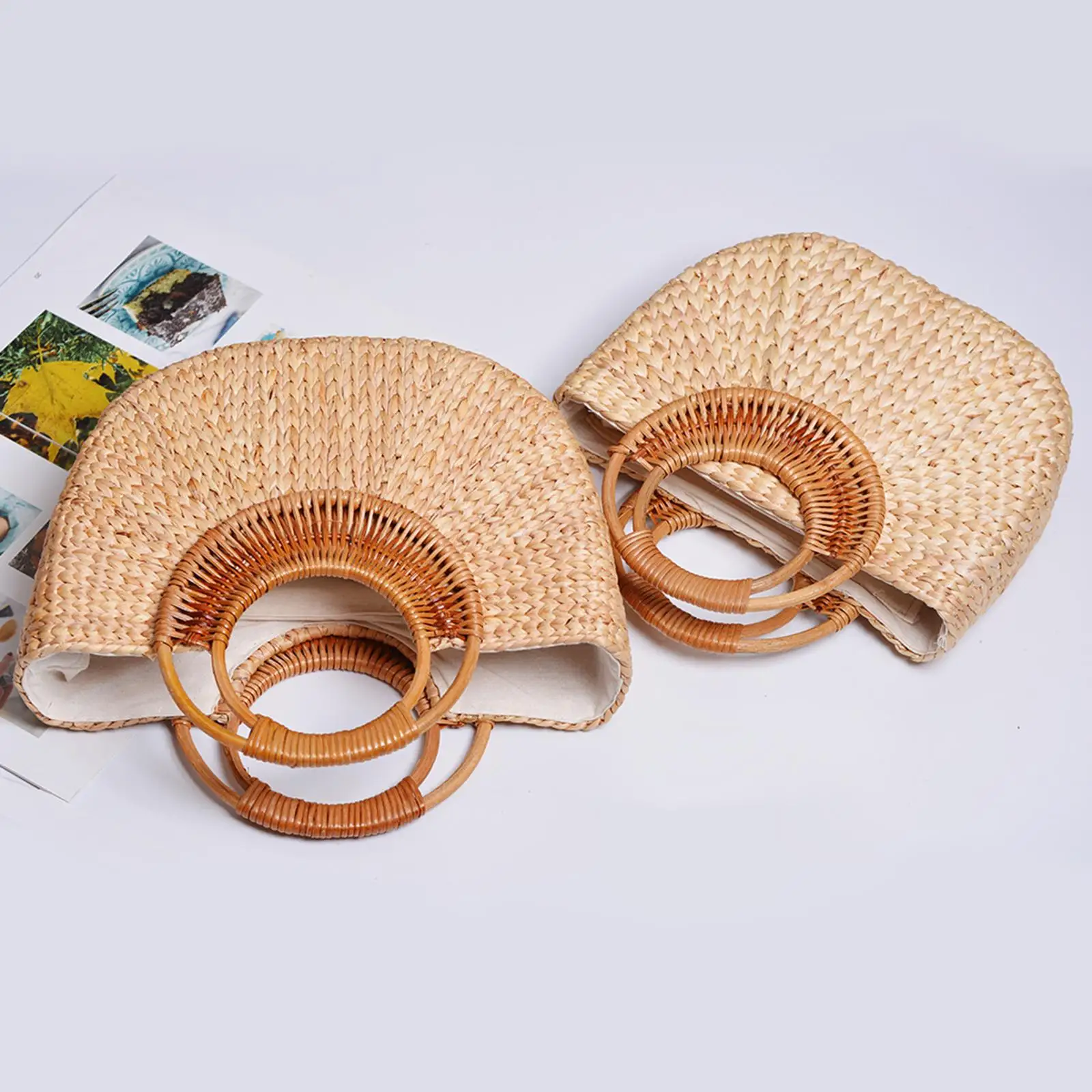 Соломенная большая сумка ручной работы из ротанга в форме луны богемном стиле