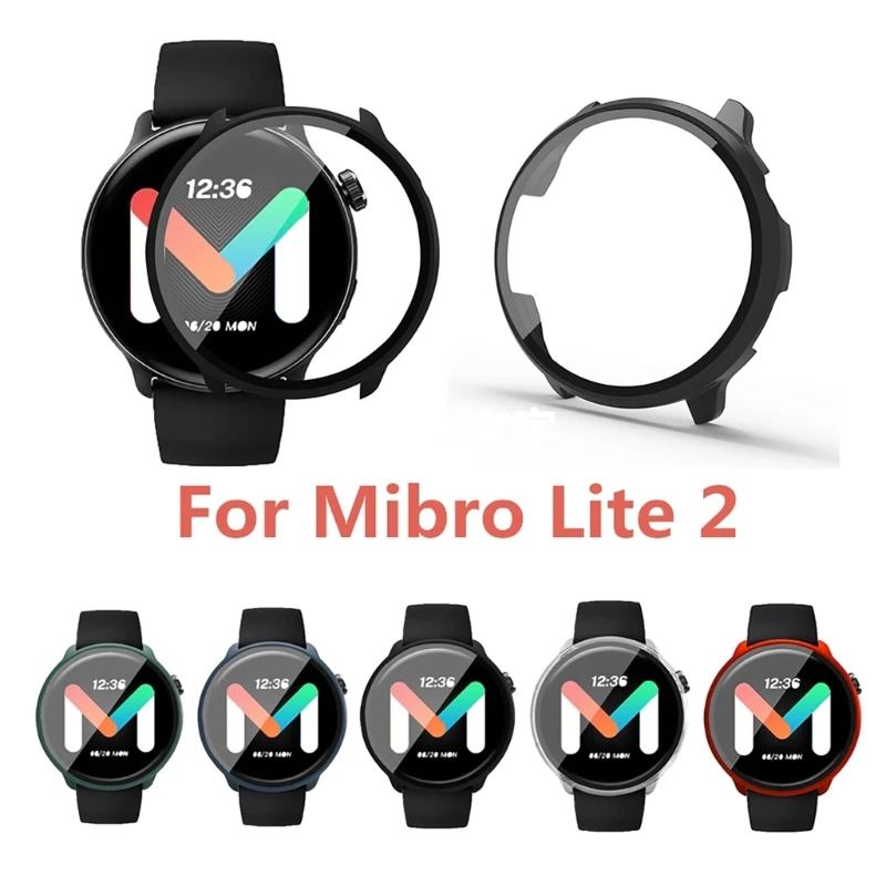 

Tempered Glass Film +Case Screen Protector For Mibro Watch Lite 2 Lite2 Full Coverage Cover PC Anti-scratch Frame Shell Housing