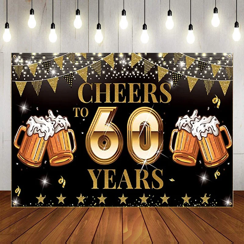 

60th Birthday Decorations Photography Backdrop Banner Red Gold Women Men Happy 60 Years Old Bday Background Decoration