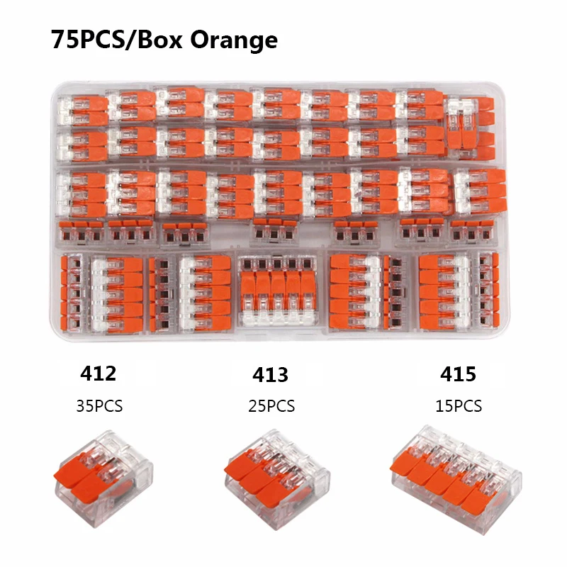 

75Pcs Box Electrical Lever Wire Connectors 2 Pin 3 Pin 5 Pin Electric Cable Clamp Mini Quick Wire Terminal Push-in Connector