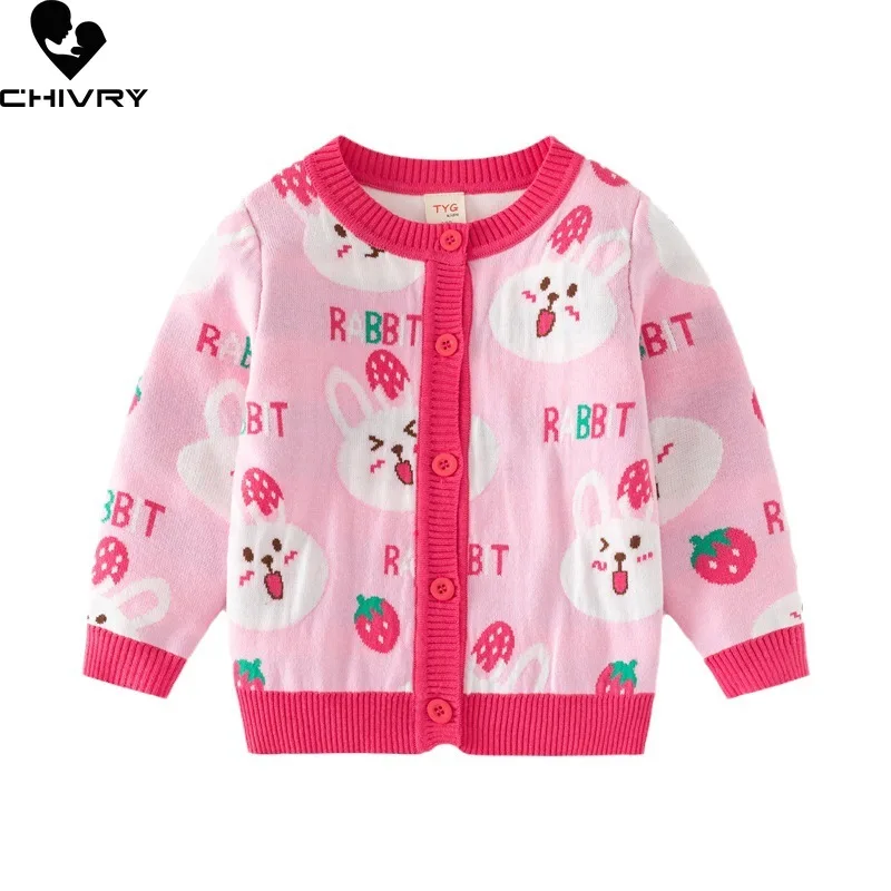 

Baby Girls Autumn Winter Cartoon Strawberry Rabbit Jacquard Cardigan Sweater Fashion Warm Knitted Sweaters Tops Kids Cardigans
