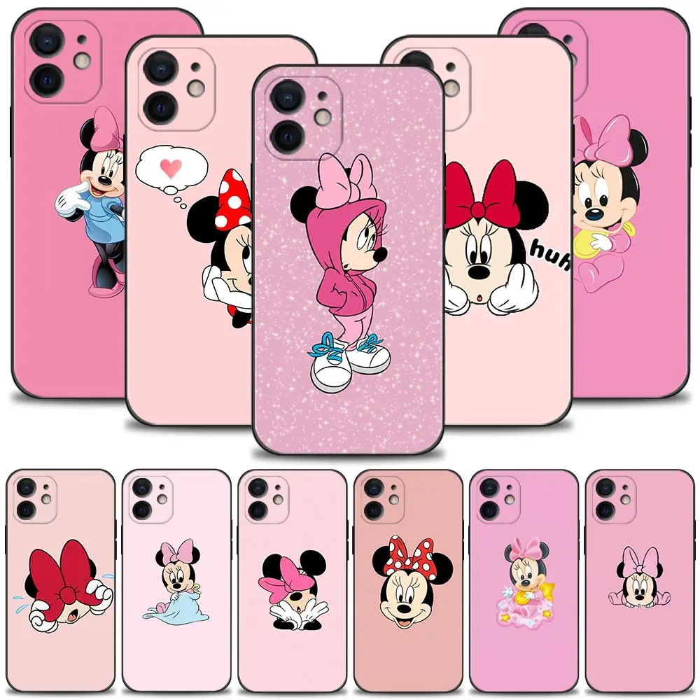 

Silicone Case For Apple iPhone 13 12 11 Pro Max Mini XS Max XR X 7 8 6 6S Plus 5 5S SE 2020 Cover Cartoon Cute Pink Minnie Mouse