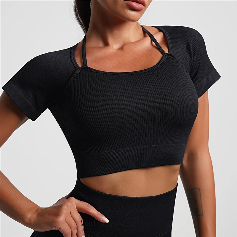 Monica Sports Women's Yoga Fitness Bra Long Sleeve Shirt Shorts Leggings High Waist Gym Wear Sportswear Women