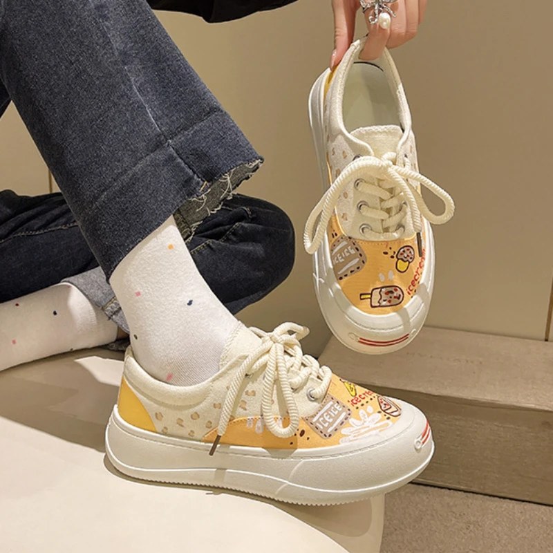 

Women Casual Shoes Fashion New Female Vulcanized Lace Up Canvas Shoes Woman Spring Summer Printed All Match Canvas Shoes