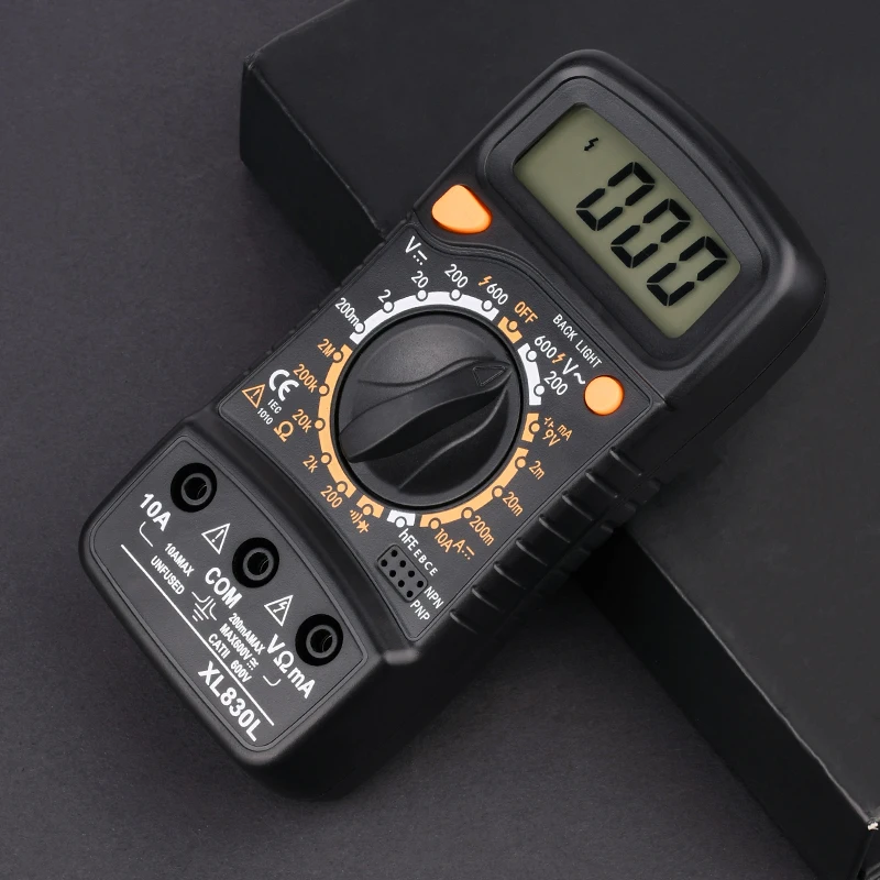 

Professional Digital Multimeter XL830L Voltmeter Ammeter 600V AC DC Voltage Current Resistance Diode hFE Continuity Tester Meter