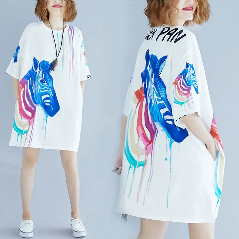 2022 New Summer Fashion O Neck Polyester Short Sleeve Womens t-shirt Korean Style Animal Pattern Oversized t shirt