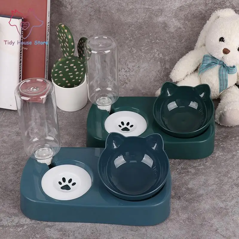 

Waterer Feeder New 2-in-1 Cat Bowl Water Dispenser Automatic Water Storage Pet Dog Cat Food Bowl Food Container with Waterer Pet