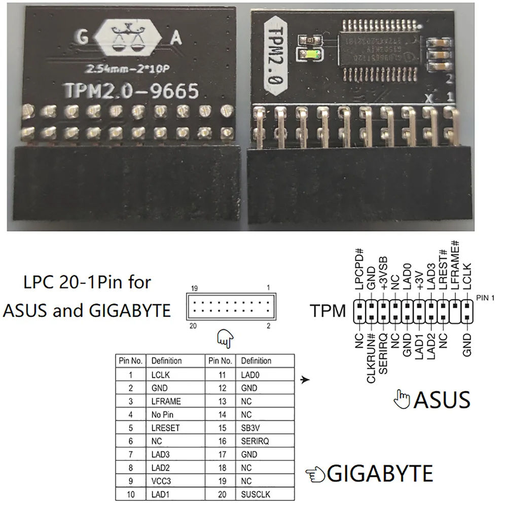 

Модуль защиты для Gigabyte ASUS TPM 2,0/Gigabyte TPM2.0, 20-1 контакт, 1 шт.