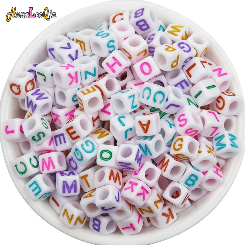 

50pcs 6*6mm Acrylic Square Alphabet Beads Loose Spaced Seed Beads for Needlework Jewelry Making DIY Charms Bracelets Necklace