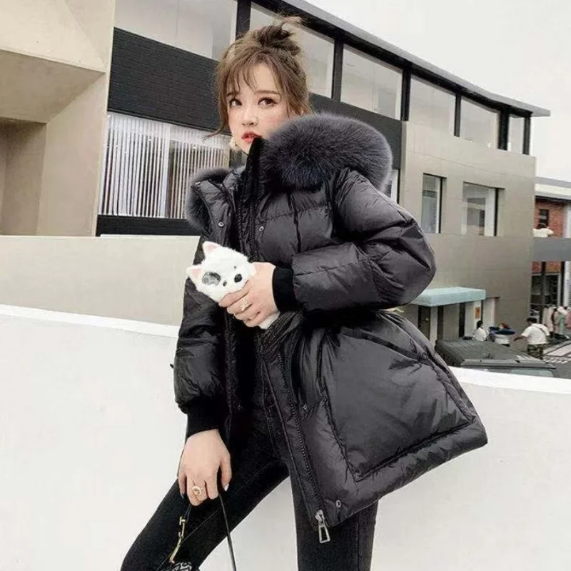 2022 Winter Women's Down Parka Jacket White Duck Down Parka Thicken Coat Fur Hooded Thicken Warm Down Jacket