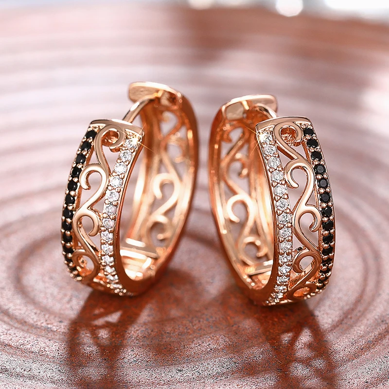 Huitan полые серьги-кольца цвета розового золота женские черно-белые аксессуары с