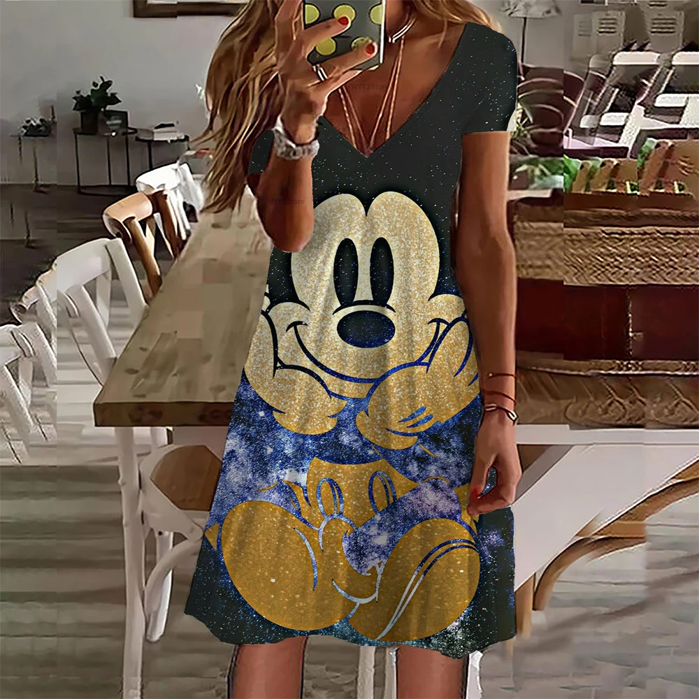

XS-8XL Plus Size Dress Fashion Women Elegant Sweet Cute Dress Sexy Party Princess Summer Cute Disney Minnie Casual Dress