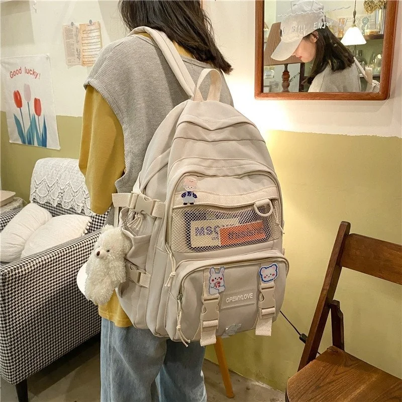 

EnoPella Waterproof Nylon Women Backpack For Girls Travel High Capacity Student BookBag Men Black Laptop Bag