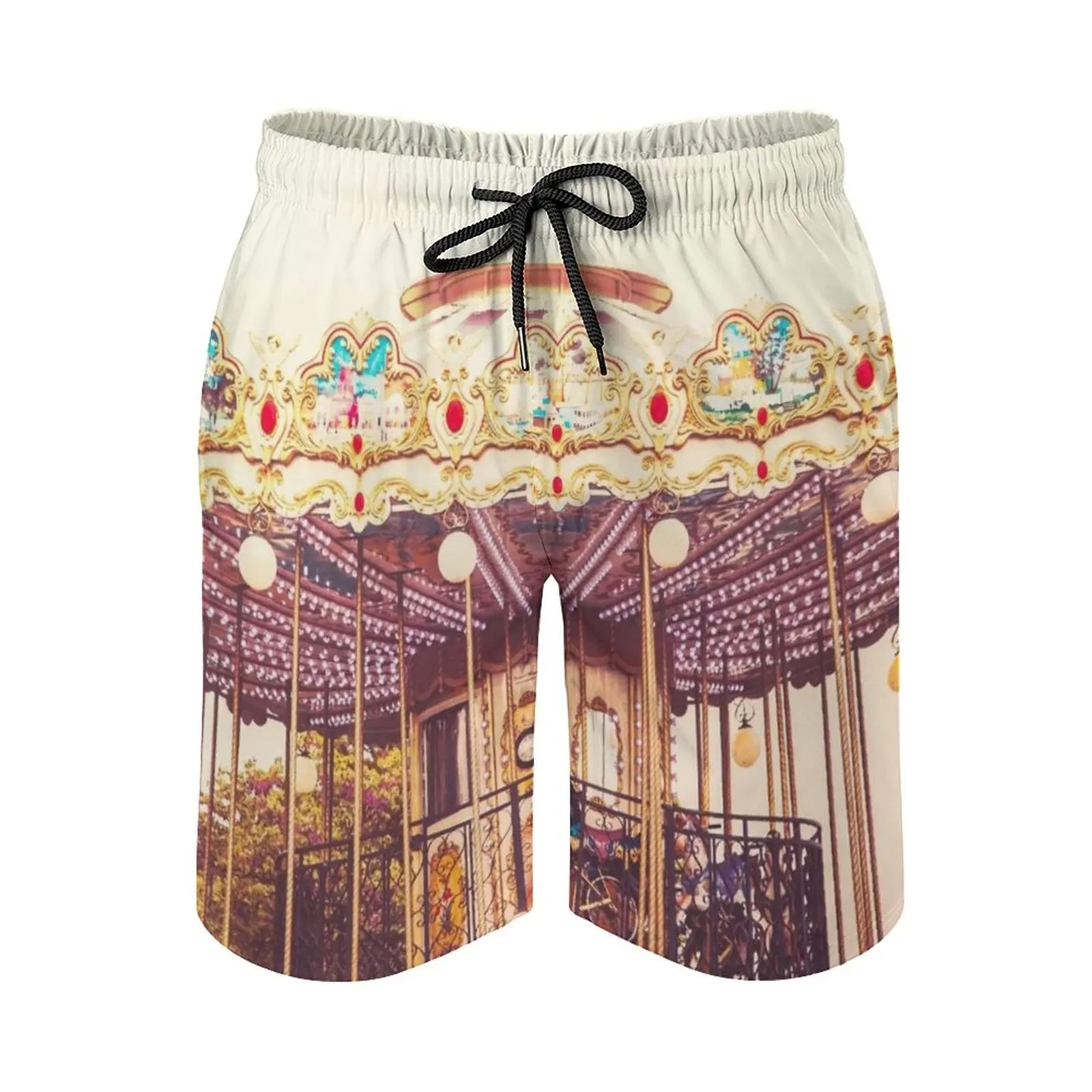 

Carousel Men'S Swim Trunks Quick Dry Volley Beach Shorts With Pockets For Men'S Carousel Paris Merry Go Round Funfair Circus