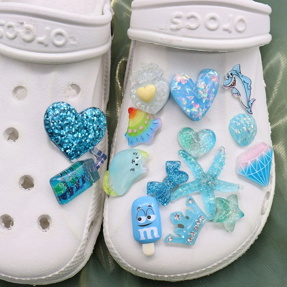 

Оптовая продажа 50 шт. подвески для обуви звезда ракушки сердце Акула Кот полимерные садовые украшения для обуви Croc Jibz подарки для детей X-max