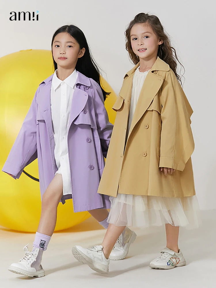 

Amii Kids England Trenches for Girls Autumn Turndown Collar Single Breasted Layer Printed Coat Casual Children Clothing 22230003