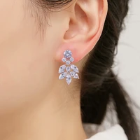 spring new fashion simple white color flower zircon dangle earrings for womens wedding bridal jewelry ladies gifts