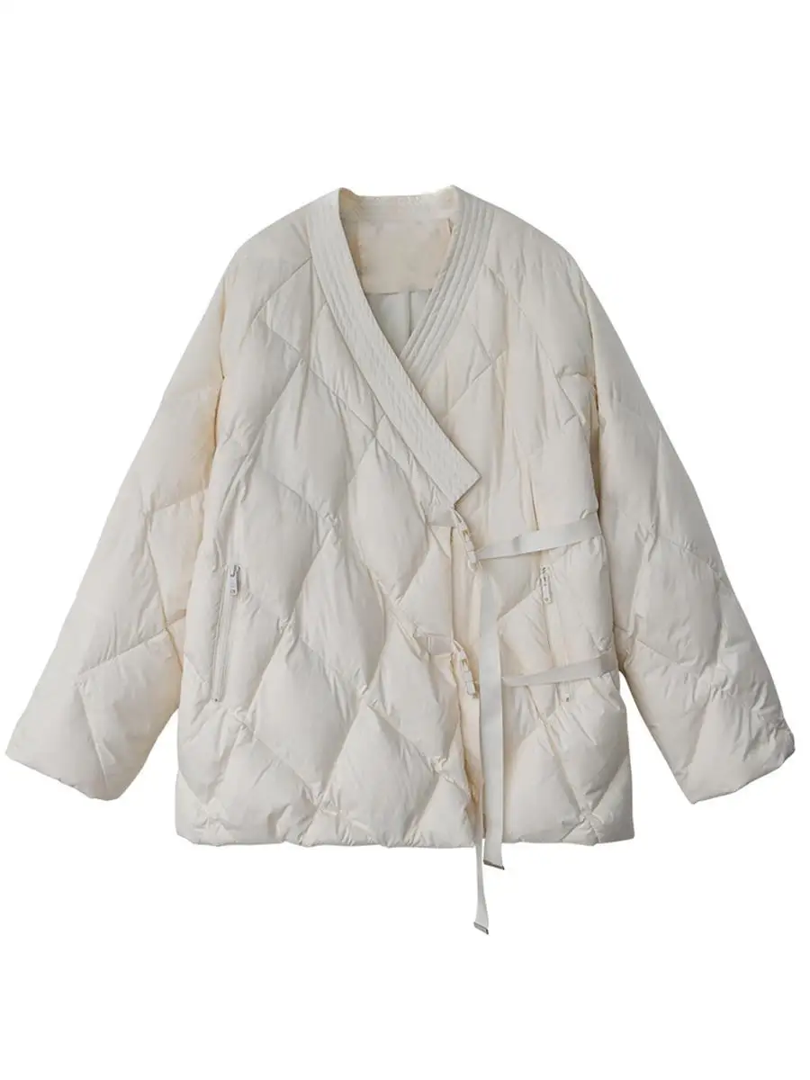 Autumn and winter new cool wind slant placket loose light white duck down down jacket women
