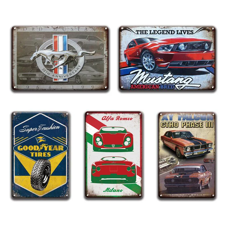 

Мустанг, автомобильная металлическая пластина, жестяная вывеска, винтажные гаражные настенные наклейки, декоративные таблички, Dunlop, жестян...