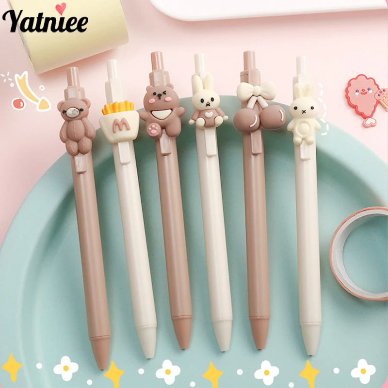 

Yatniee Cartoon Bear Gel Pen Students Writing Test Press Pen Kawaii School Office Black Ink Pens 0.5mm Stationery Supply