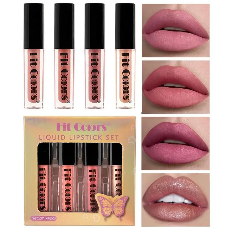 

Набор увлажняющих блесков для губ 4 шт., набор классических цветов, высокопигментированный питательный глянцевый блеск для губ, легкий в пигментировании блеск для губ