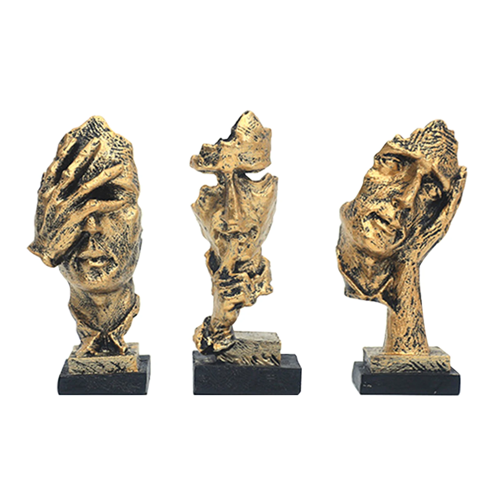

3pcs Thinker Statue Home Decor Collectible Figurine Sculpture Ornament Silence Is Gold Living Room Desktop Office Abstract Art