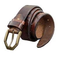 retro brass belt buckle top thick real leather belt for man cowboy western jeans belt men ceinture luxury men belt male mbt0615