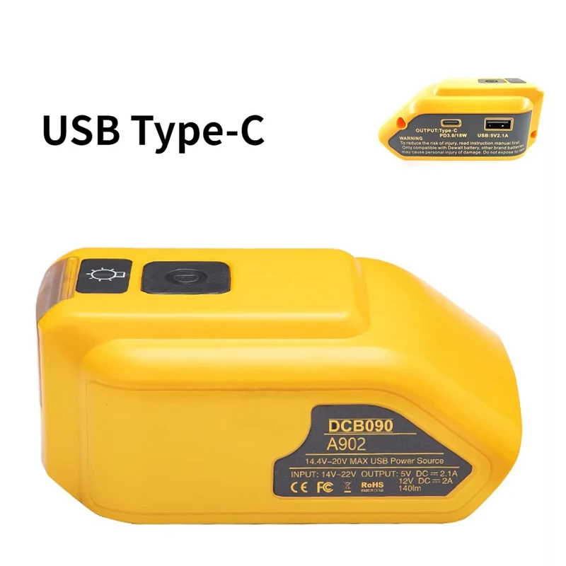 

Фонарик для установки на батарею Dewalt 3/12 Вт, 18 В, светодиодные лампы, для батарей Dewalt DCB140, DCB200 (без батареи и зарядного устройства), литиевых, с USB, для использования на природе