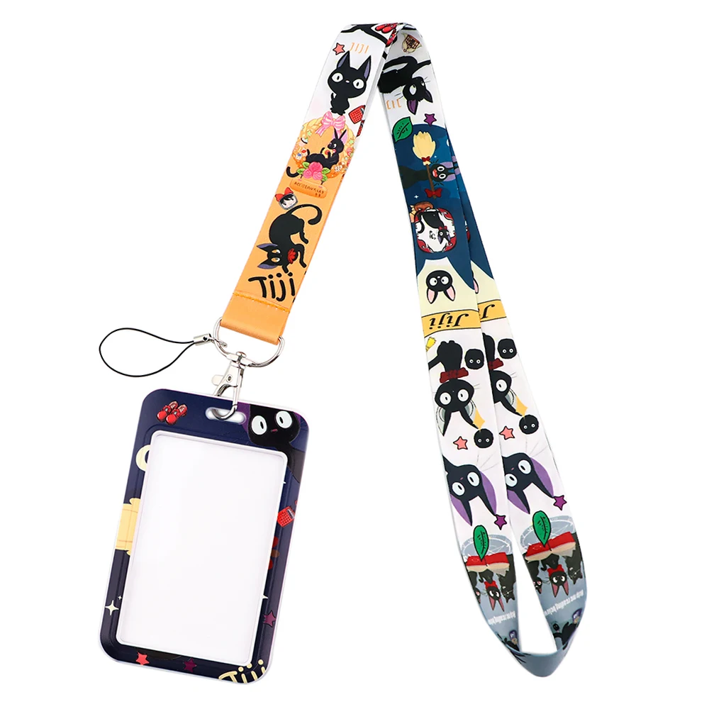 

Credential holder Japanese Anime Black Cat Keychain Ribbon Lanyards for Keys ID Card Phone Straps Lariat Students Badge Holder