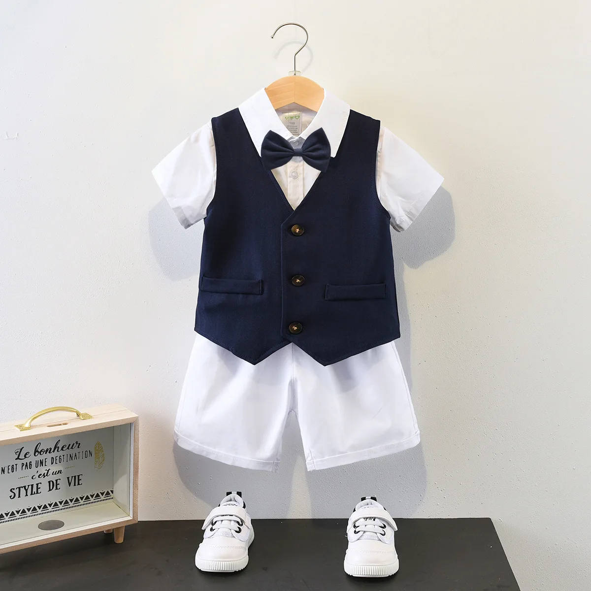 

Children Clothing Sets Baby Boy Clothes Infant Solid Vest + Bowtie + Shirt + Shorts 4pcs Set Toddler Gentleman Banquet Outfits