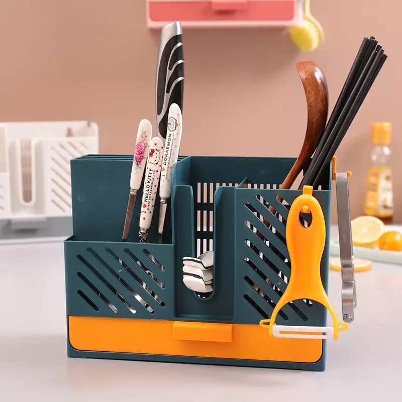 

NEW IN Kitchen Chopsticks Cage Spoon Utensils Storage Rack Tableware Drain Rack Wall-mounted Self-adhesive Punch-free Kitchen Or