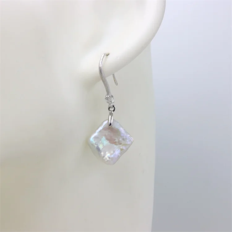 

ZFSILVER Fashion Square White Baroque Freshwater Pearl Stud Earrings Eardrop Ear Hook For Women Jewelry Accessories Party Gifts