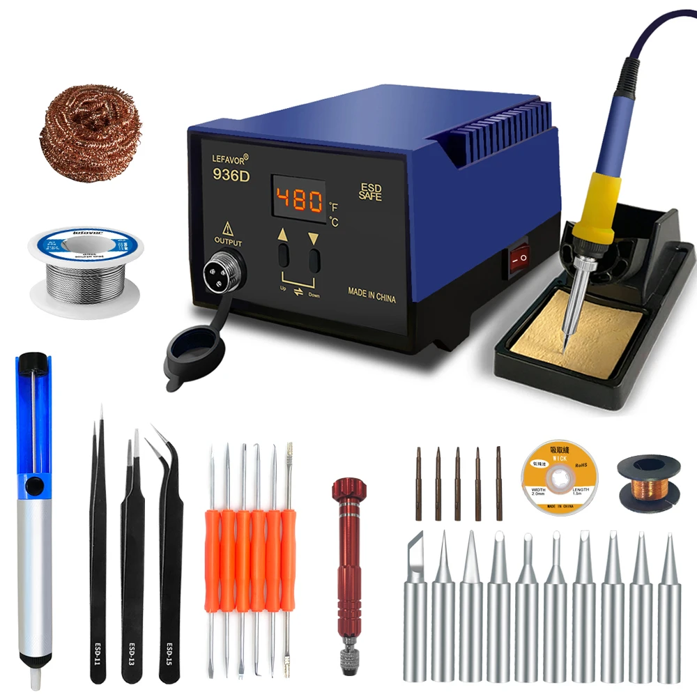 936D 60W digital soldering iron Soldering Stations Fast temperature adjustment C/F sleep 200-480 for BGA Welding tool set