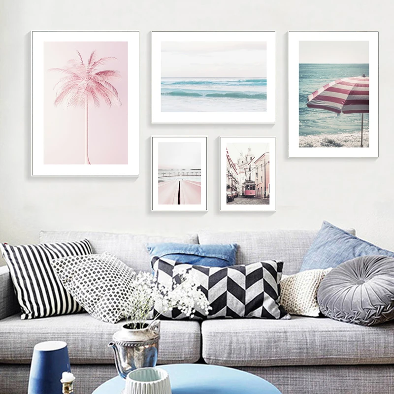 

Nordic Landscape Poster Car Wall Art Canvas Painting Coconut Tree Sea Parasol Nature Pictures Home Decor Prints Living Room