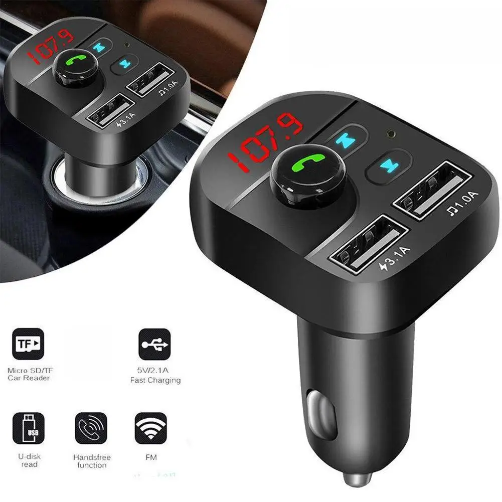

Car Charger Handsfree Wireless Bluetooth FM Transmitter MP3 Radio Dual USB Phone Charger Adapter Car Accessories Black