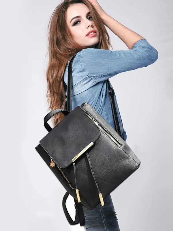 Black Leather Backpack Vintage Style Backpack for Girls School Bags Casual Daypack for Women