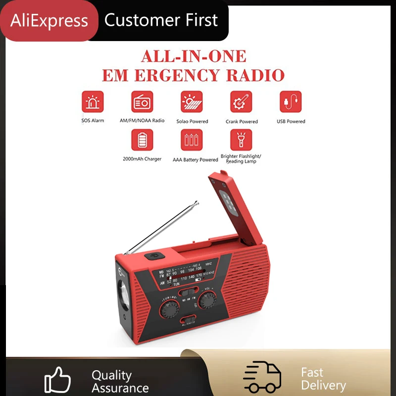 

AM/FM/SW/NOAA Emergency Radio, Hand Crank Battery Operated Solar Radio With LED Flashlight, Desk Lamp,2000mAh Charger,SOS Alert