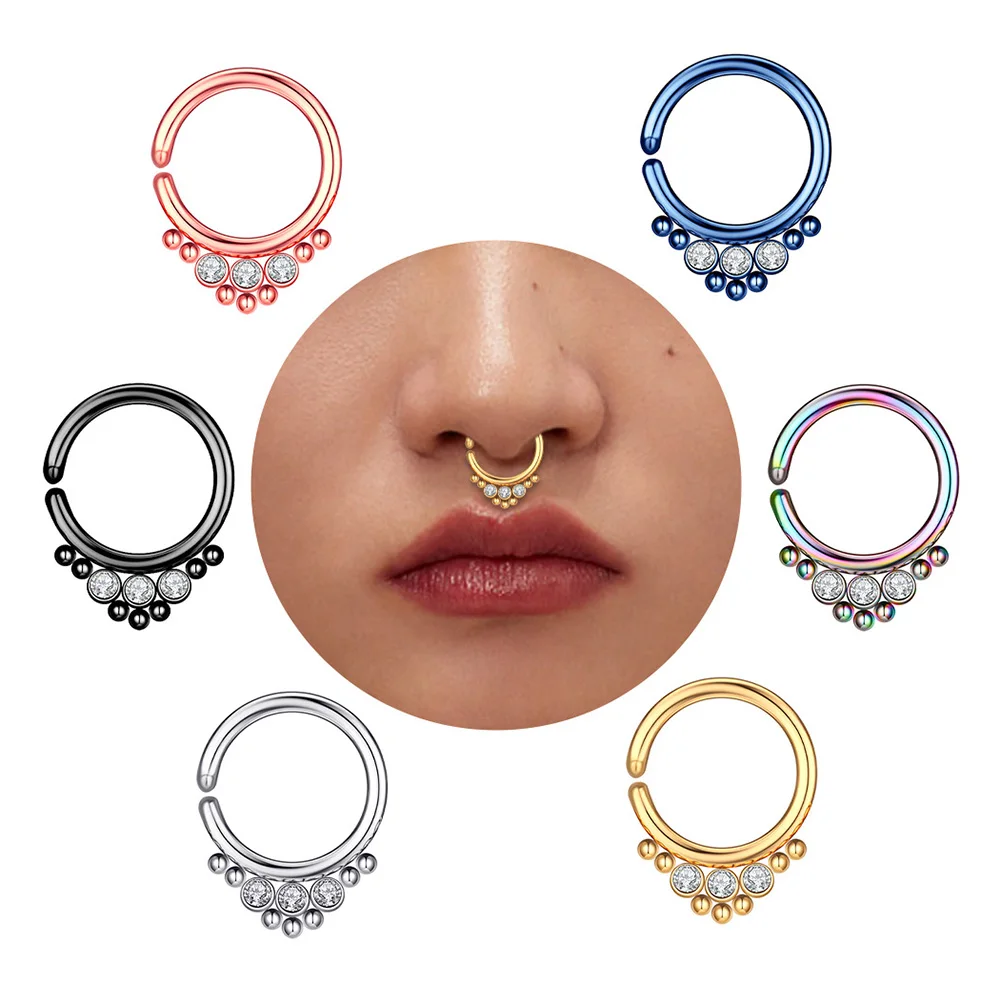 

Кольцо для носа из хирургической стали с фианитом, 8 мм