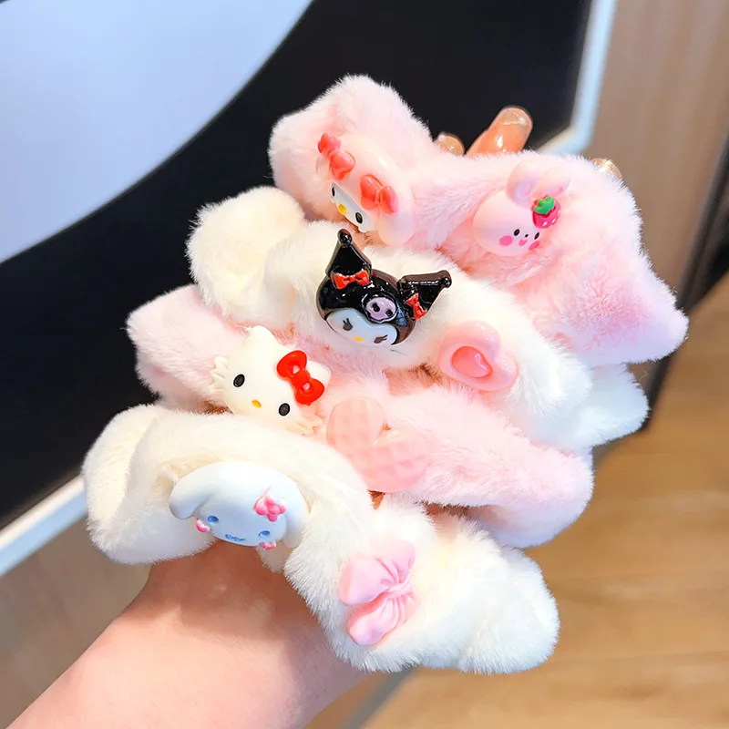 

Korean version kawaii plush large intestine hair cute cartoon Kuromi soft girl cream pink hair rope hair accessories rubber band