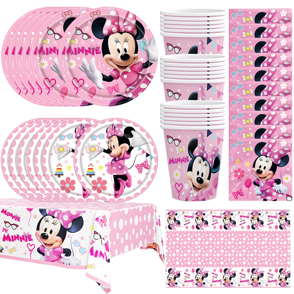 

Minnie Mouse Party Decoration Disposable Tableware Set Cup Plate Napkins Tablecloth Baby Shower For Girl Birthday Party Supplies