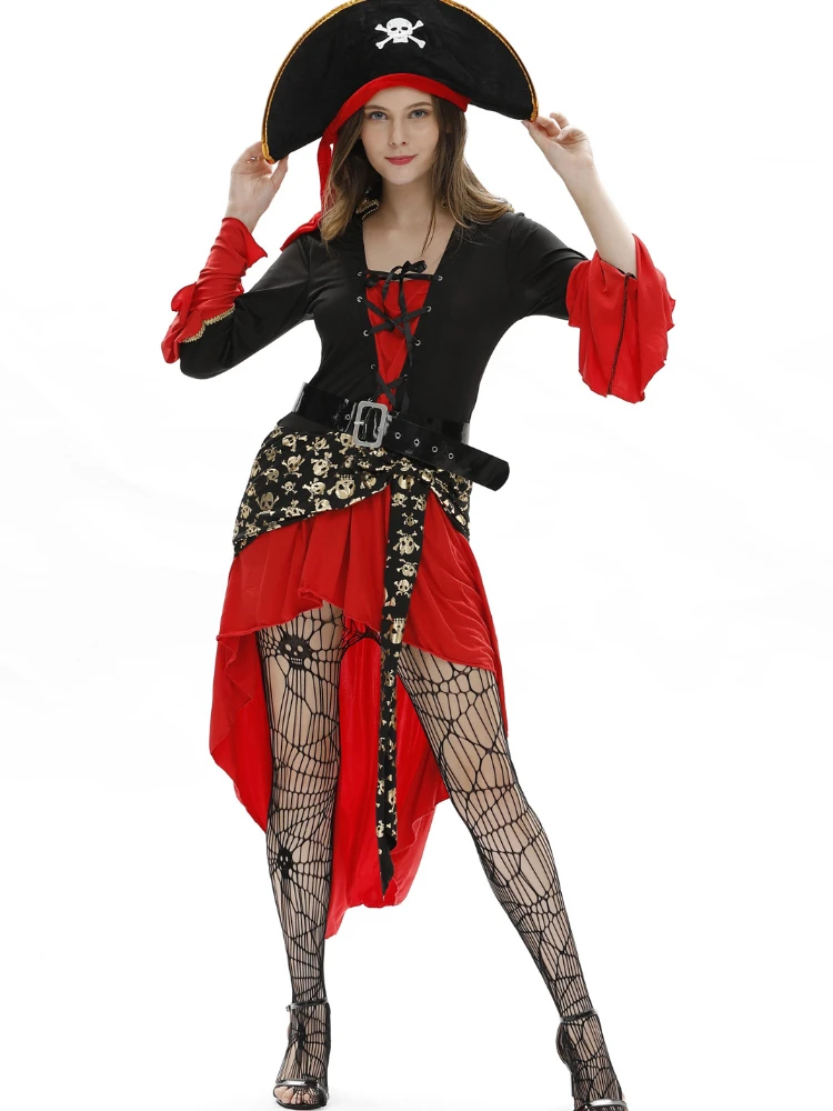 

Женский костюм для косплея пирата на Хэллоуин, новинка 2023, сексуальное асимметричное платье с длинным рукавом, комплект из 4 предметов, женская фантазия на Хэллоуин